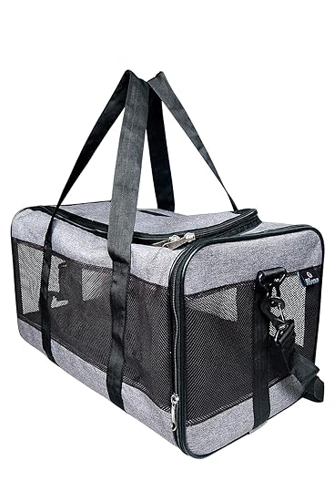 Risan Pet Transport Carrier Bag for Small Dogs Puppy Kittens Airline Travel Breathable Mesh Panels for Ventilation - 20 L x 11 W x 11 H Inches Grey
