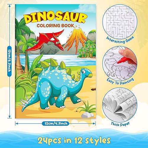 Miniatura 2 de BenLouis 24 piezas de dinosaurios mini libros para colorear para niños, recuerdos de fiesta de dinosaurios, pequeños libros de actividades a granel