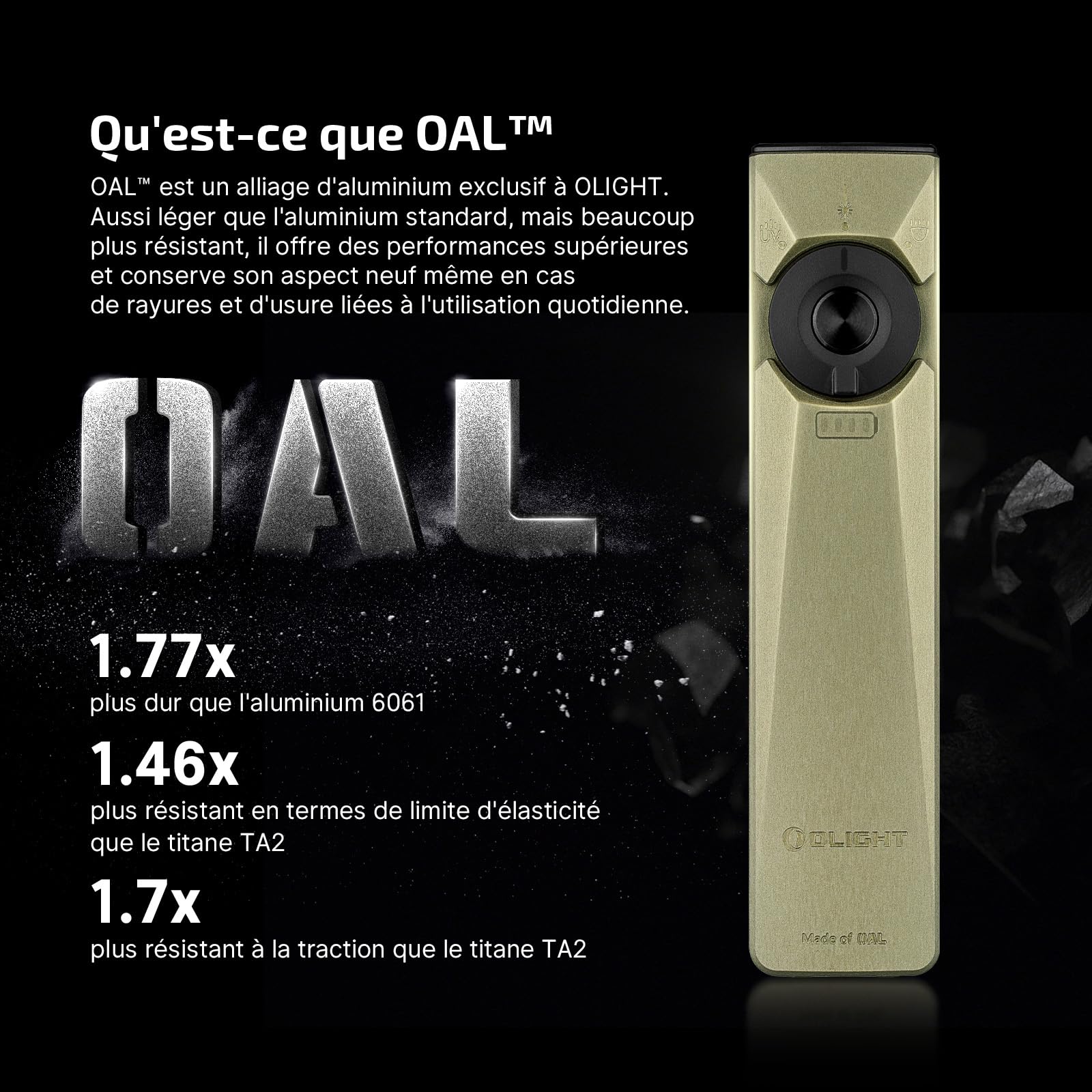 OLIGHT Arkfeld Ultra EDC Lampe Torche Plate 1400 Lumens Lampe de Poche Rechargeable Combinant LED Blanche UV et Faisceau Vert 3 Sources Parfaites pour La Vérification et Le Travail Vert