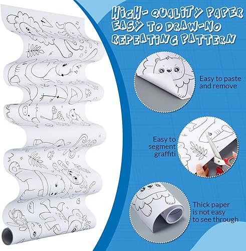 Miniatura 4 de Tatuo 9 rollos de papel para colorear para niños, rollo de papel adhesivo para pintar y dibujar para niños pequeños, 118 x 11.8 pulgadas, regalo