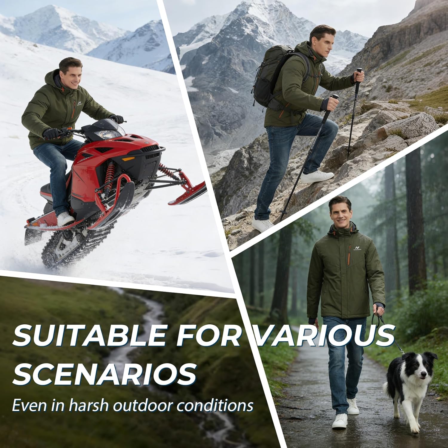 Men's Winter Ski Jacket,Waterpoof Insulated Snow Coat,Windproof Hooded Warm Raincoat Windbreaker