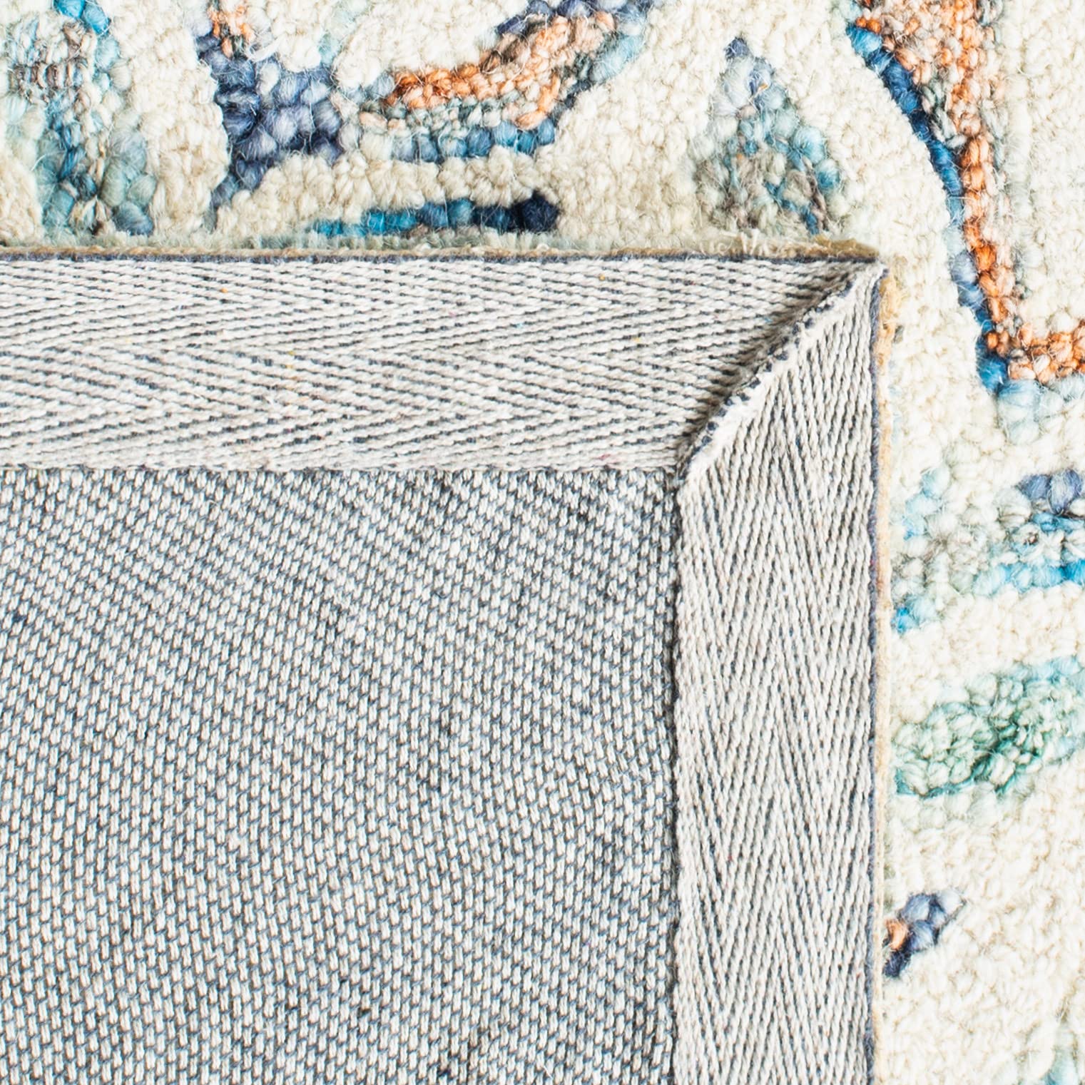 SAFAVIEH Tapis Moderne pour Salon, Salle à Manger, Chambre à Coucher - Capri Collection, Tapis à Poil Court, Beige et Bleu, 244 X 305 cm