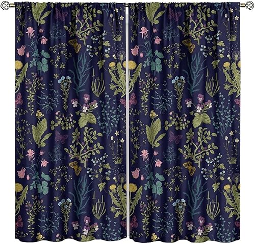 Miniatura 82 de Retro 70s Floral Blackout Window Curtains, Watercolor Flower Plant Rustic Modern Style Pattern Window Drapes, for Bedroom Living Room 42x45in 2