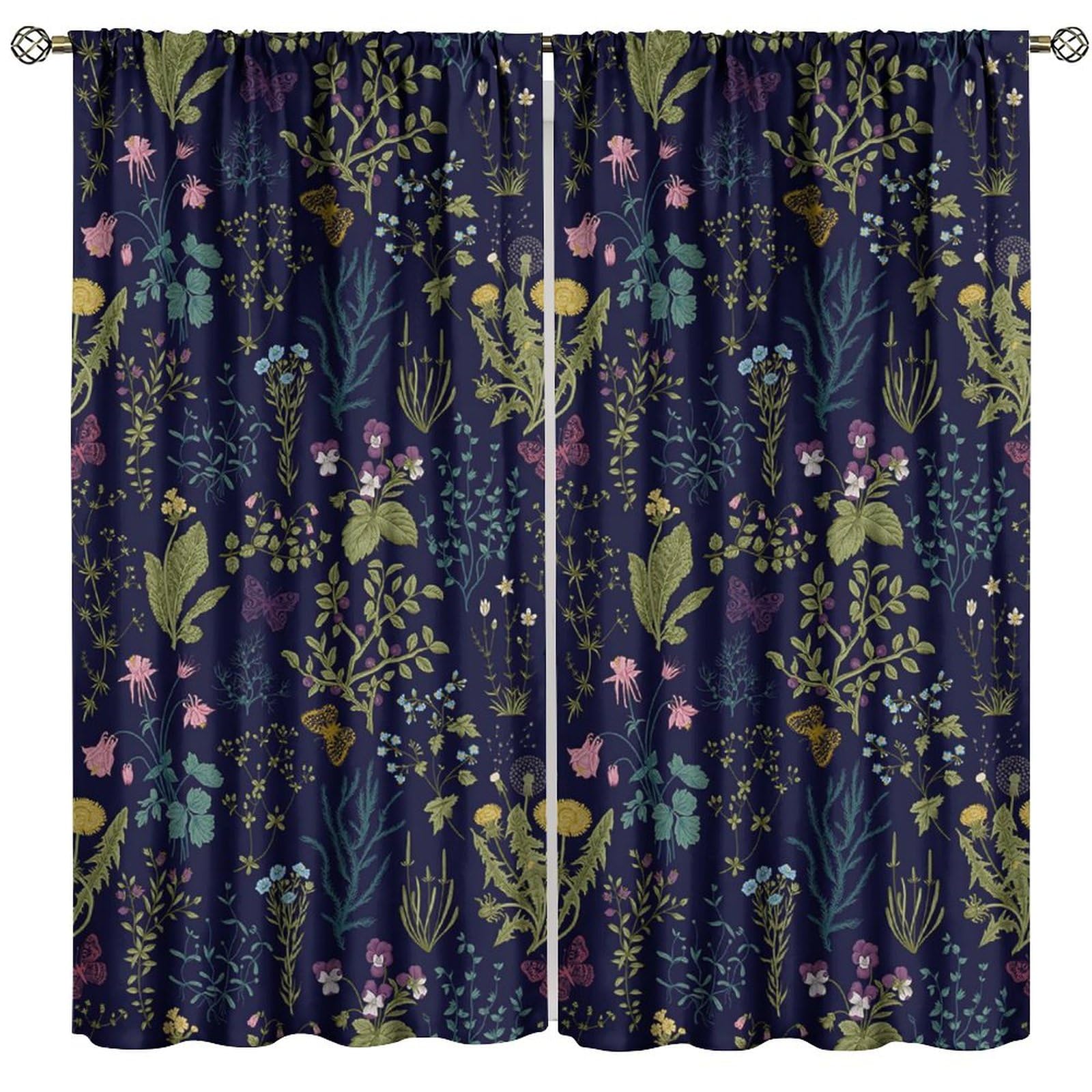 GoDazzling Rustic Farmhouse Plant Floral Blackout Curtains, Watercolor Flowers Botanical Butterfly Window Drapes Treatment, for Bedroom Living Room