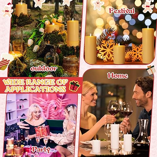 Miniatura 6 de Retisee 3 velas LED grandes sin llama que funcionan con pilas con velas de cera real a distancia para interiores y exteriores, fiestas, bodas,