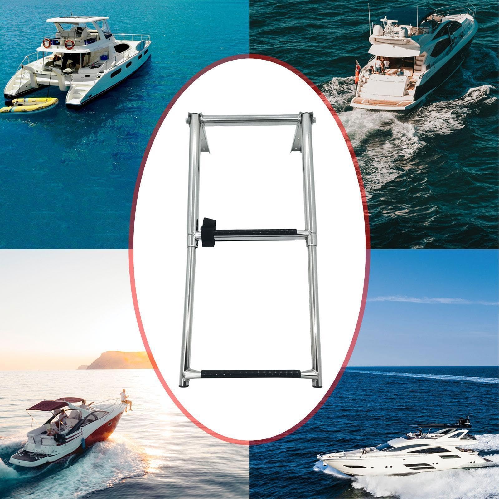Milageto Folding Boat Ladder Under Platform Slide Mount Boat Boarding 2 Step Removable Non Slip Extendable Dock Ladder for Dinghy