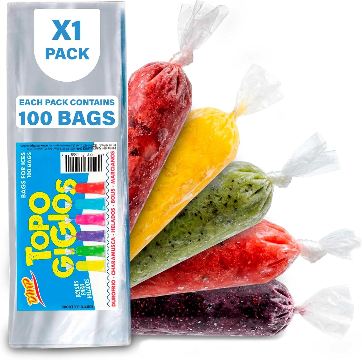 De Mi Pais Topogigios Ice Cream Bags – Perfect for Bolis, Popsicles, and Ice Storage, Durable Small Plastic Pouches for Homemade Treats, 100-Count, 6-Pack
