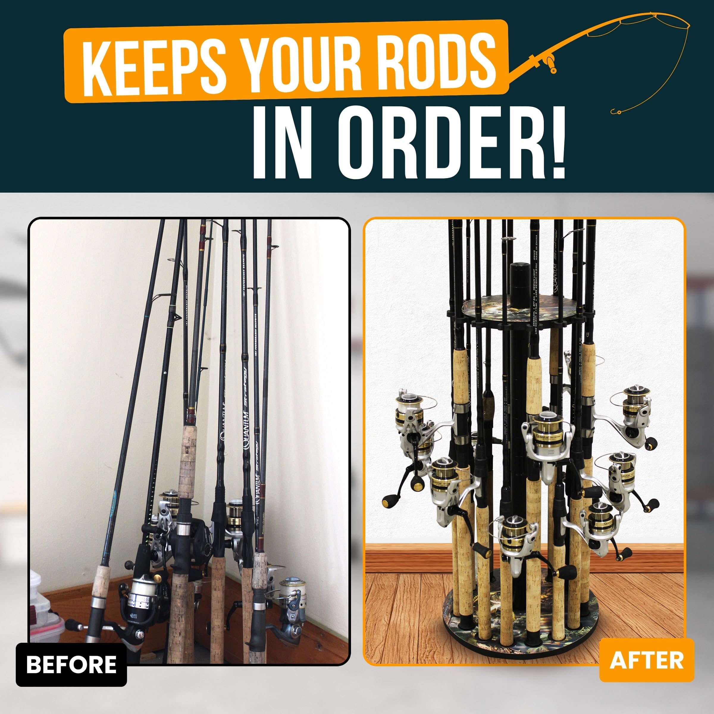 Rush Creek Creations 16-Rod Fishing Rod Holder - Tackle Storage -7