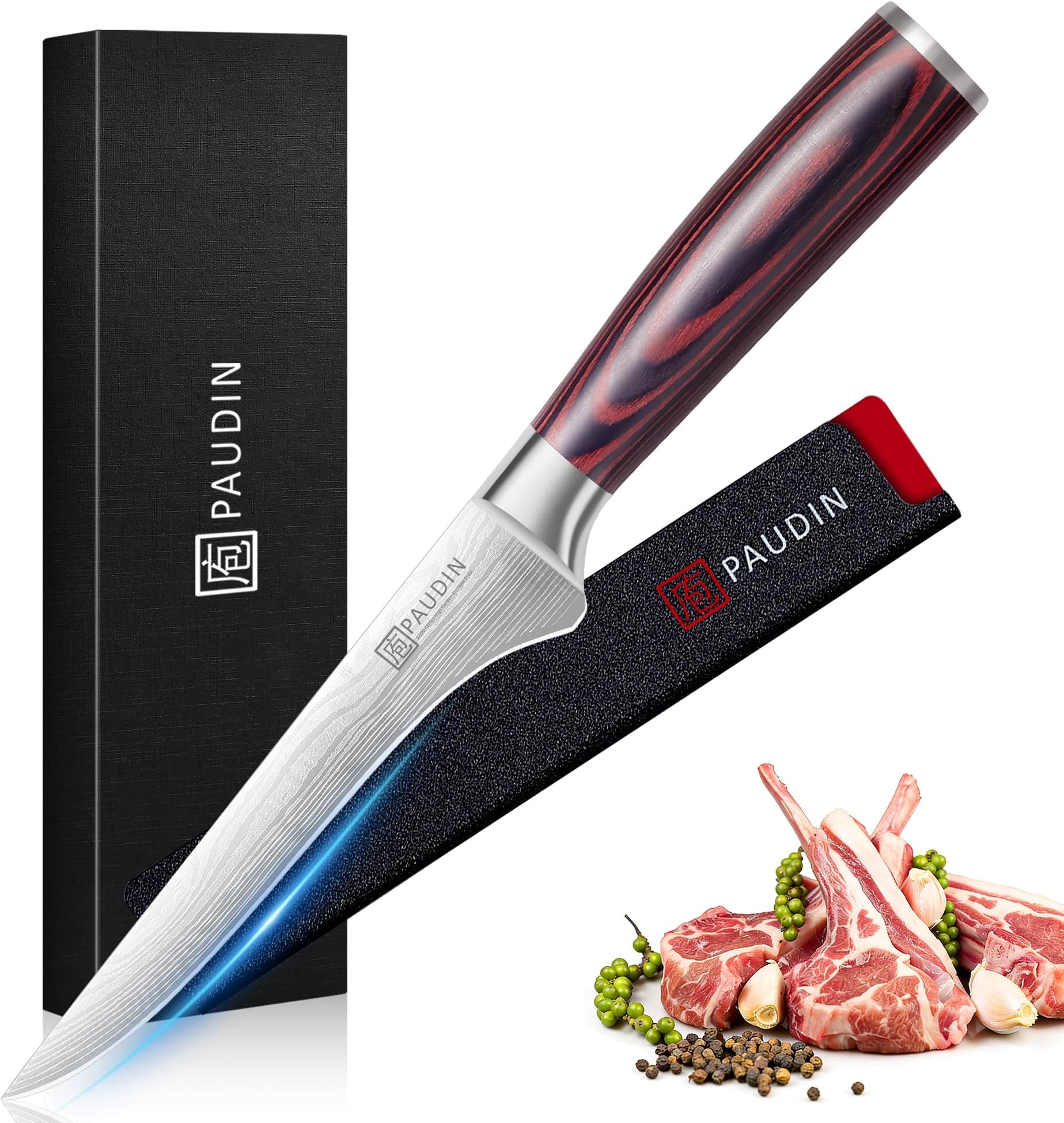 PAUDIN Boning Knife Super Sharp Fillet Knife 6 Inch German High Carbon Stainless Steel Flexible Kitchen Knife for Meat Fish Poultry Chicken with Ergonomic Handle