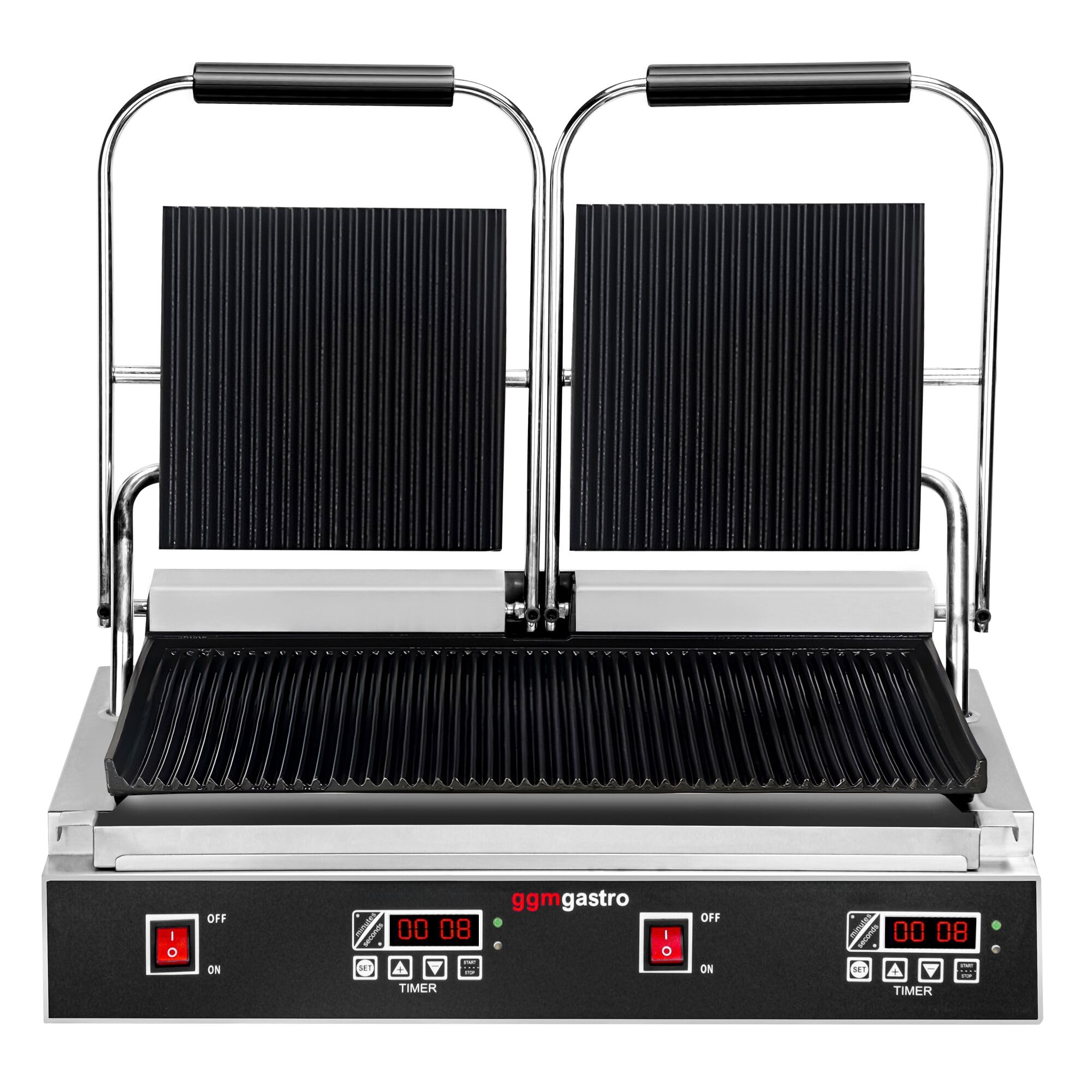GGM Gastro Kontaktgrill 3,6 kW 480x230 mm | Ideal für den Dauereinsatz, robuste Edelstahl-Gusseisen-Konstruktion, präzise Temperaturkontrolle, einfache Reinigung