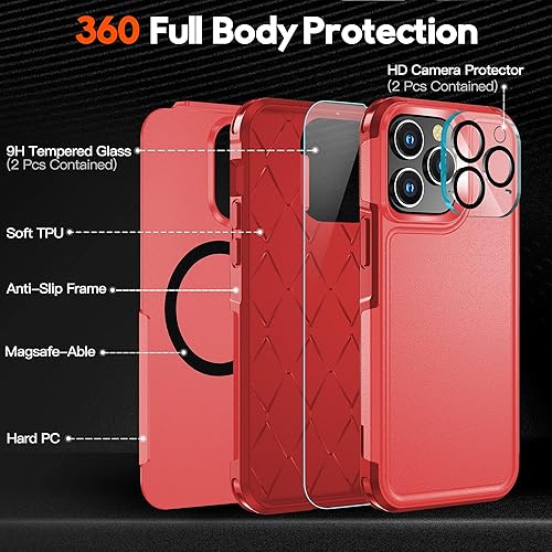 Miniatura 5 de MOZOTER Funda magnética para iPhone 14 Pro Max, [compatible con Magsafe] [2 protectores de pantalla de vidrio + 2 protectores de lente de cámara]