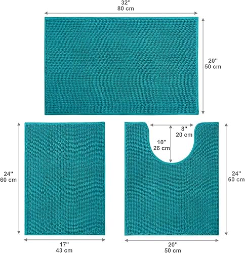 Miniatura 32 de Urvoix Juego de 3 alfombras de baño de felpilla antideslizante, ultra suave y súper absorbente, para baño, inodoro y bañera (verde azulado) Verde