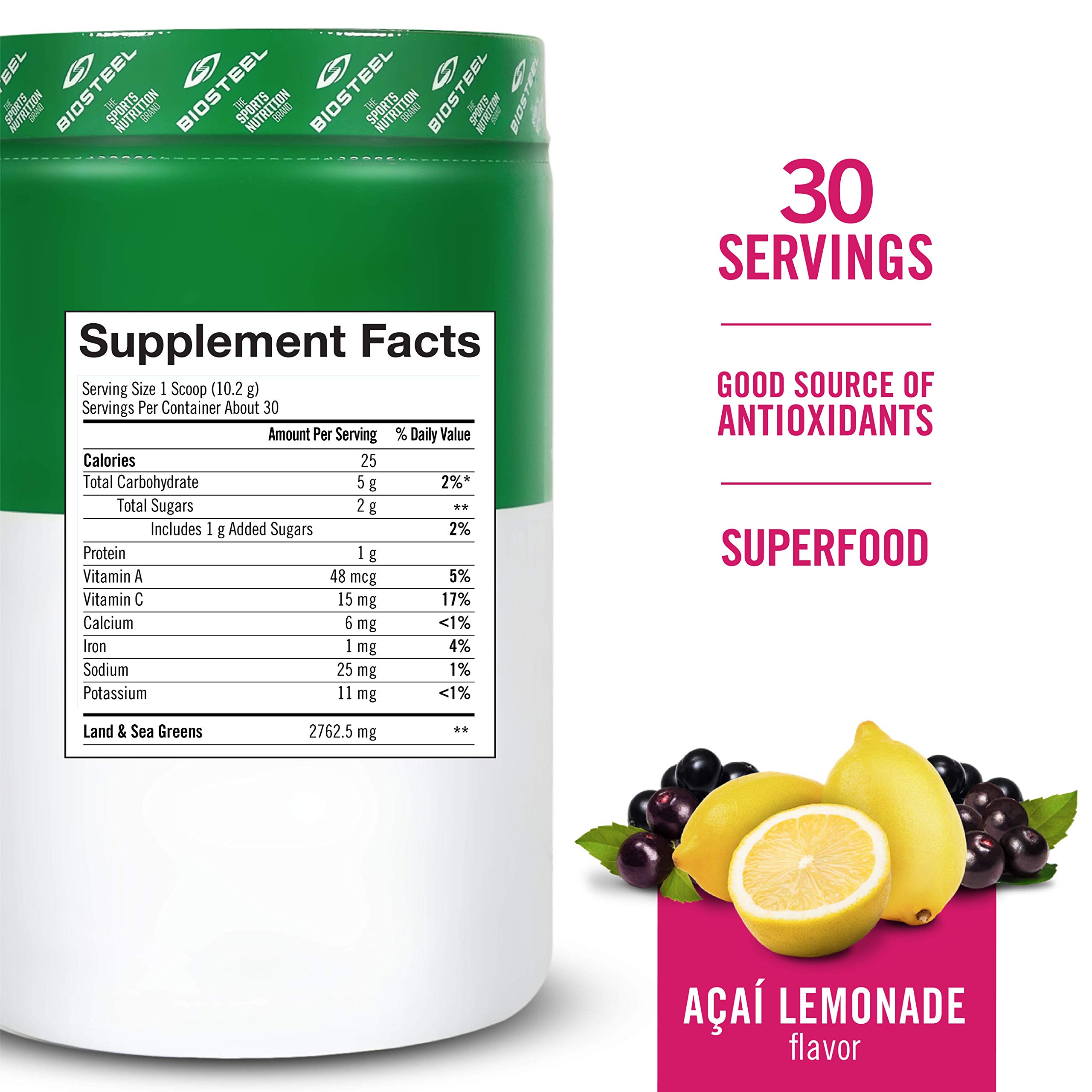 BIOSTEEL Sport Greens Powder, High Performance Superfood Supplement, Non-GMO Formula, Acai Lemonade, 30 Servings — Amazon image 2