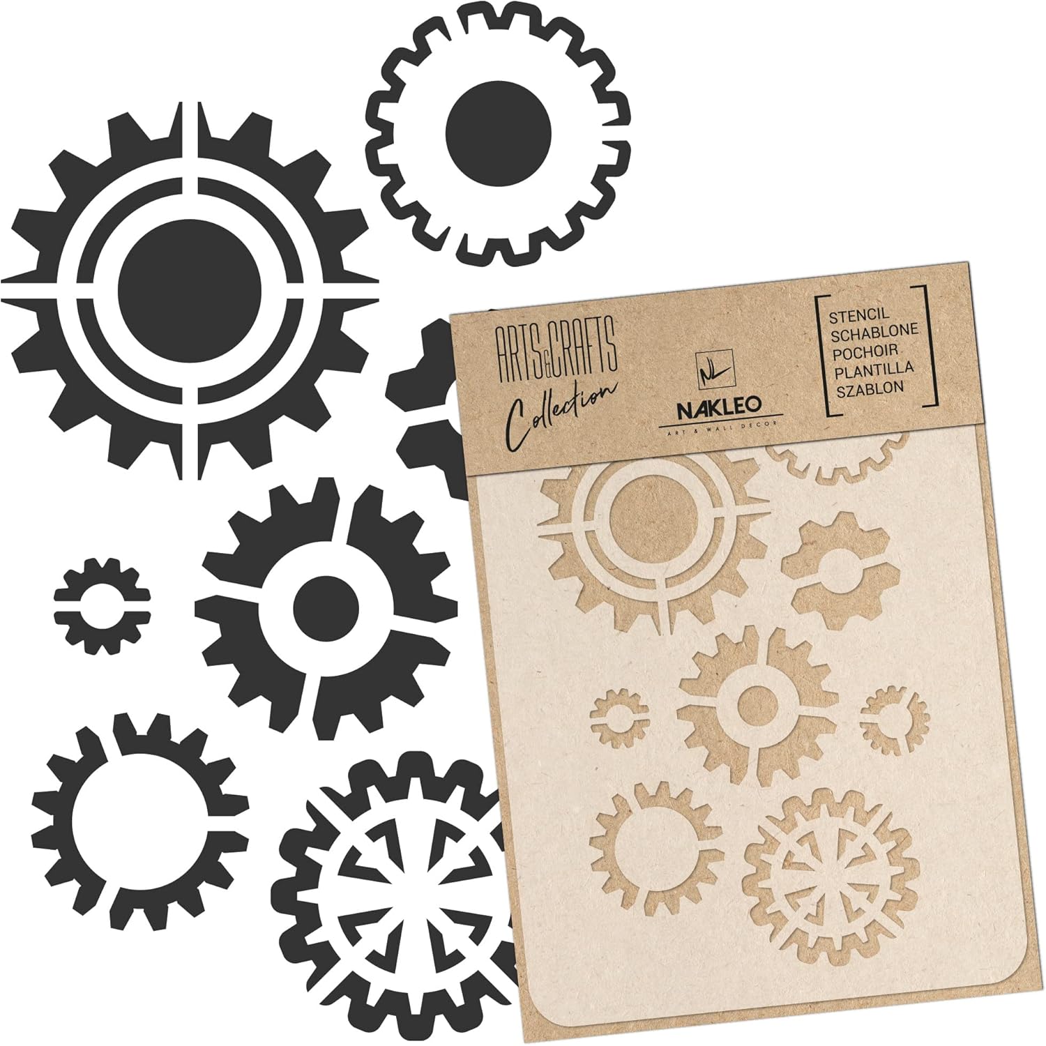 NAKLEO Painting Stencil for Crafts A4 8.3” x 11.8”, Factory Gears Mechanism Pattern, Reusable Plastic DIY & Scrapbooking Drawing Template, Decoupage Art Home Decor, Wall Wood Fabric Furniture