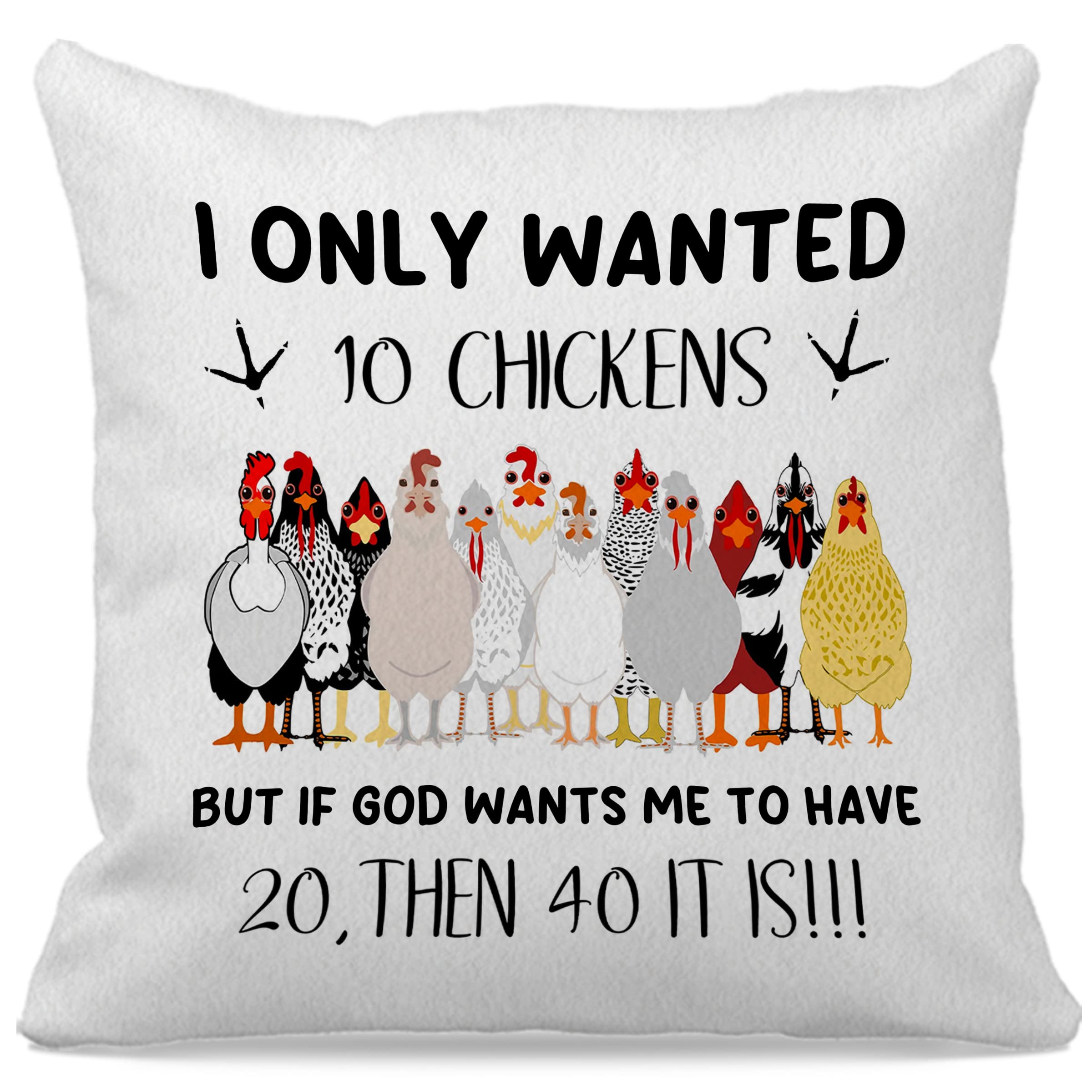 OFlich Inspiring Quote I Only Wanted 10 Chickens Throw Pillow Case 18?×18?,Funny Cute Chicken Pattern Decorative Cushion Cover for Home Yard Outdoor Couch,Gifts for Chicken Lovers Religious Man Women