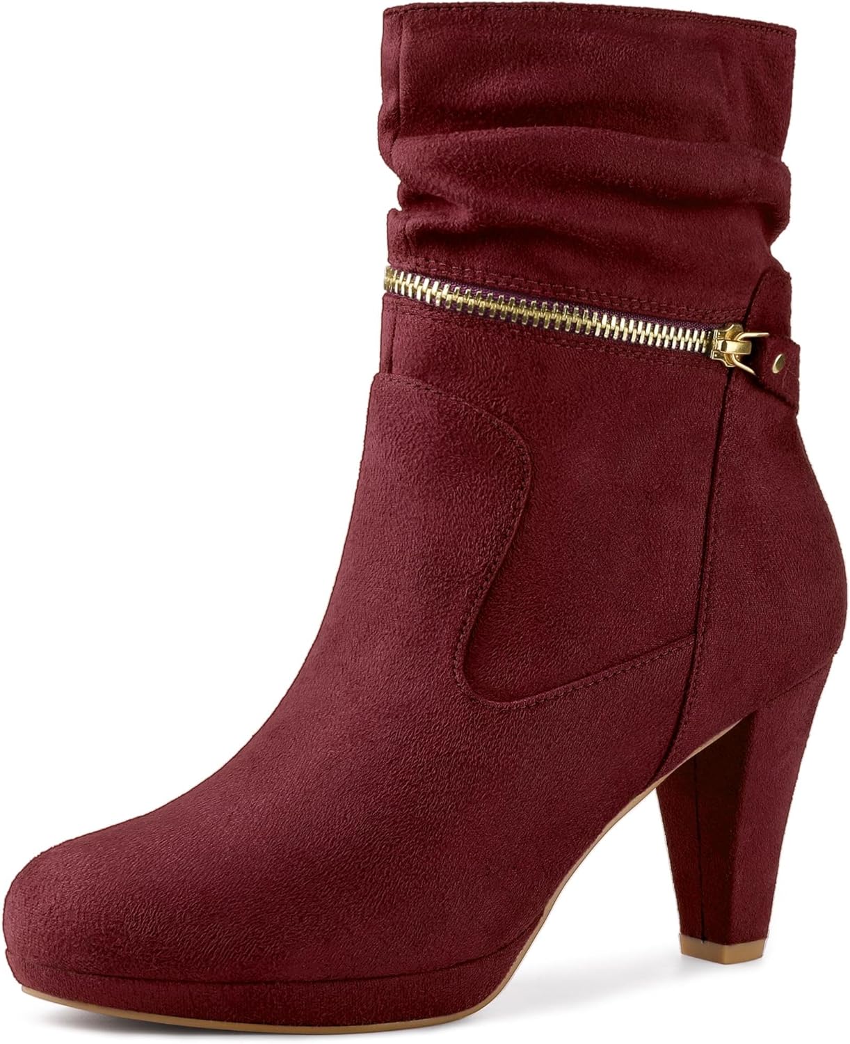 Perphy Round Toe Platform Block Heels Mid Calf Boots for Women