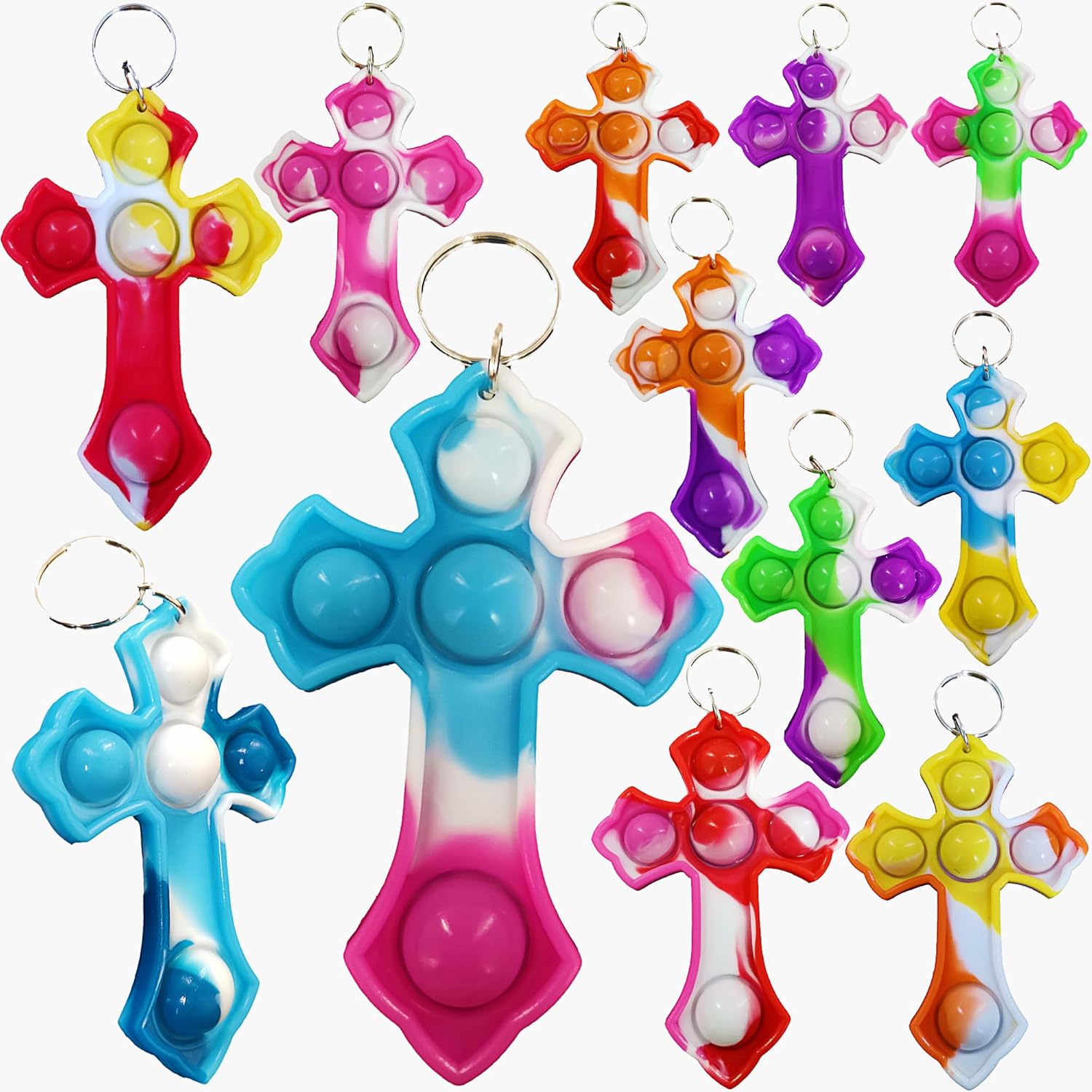 100 Packs Bulk Mini Pop Cross fidgets Bubble Keychain,For kids toys Classroom Students Gifts Teacher ,hoilday Party Favors,Christian Party Gifts
