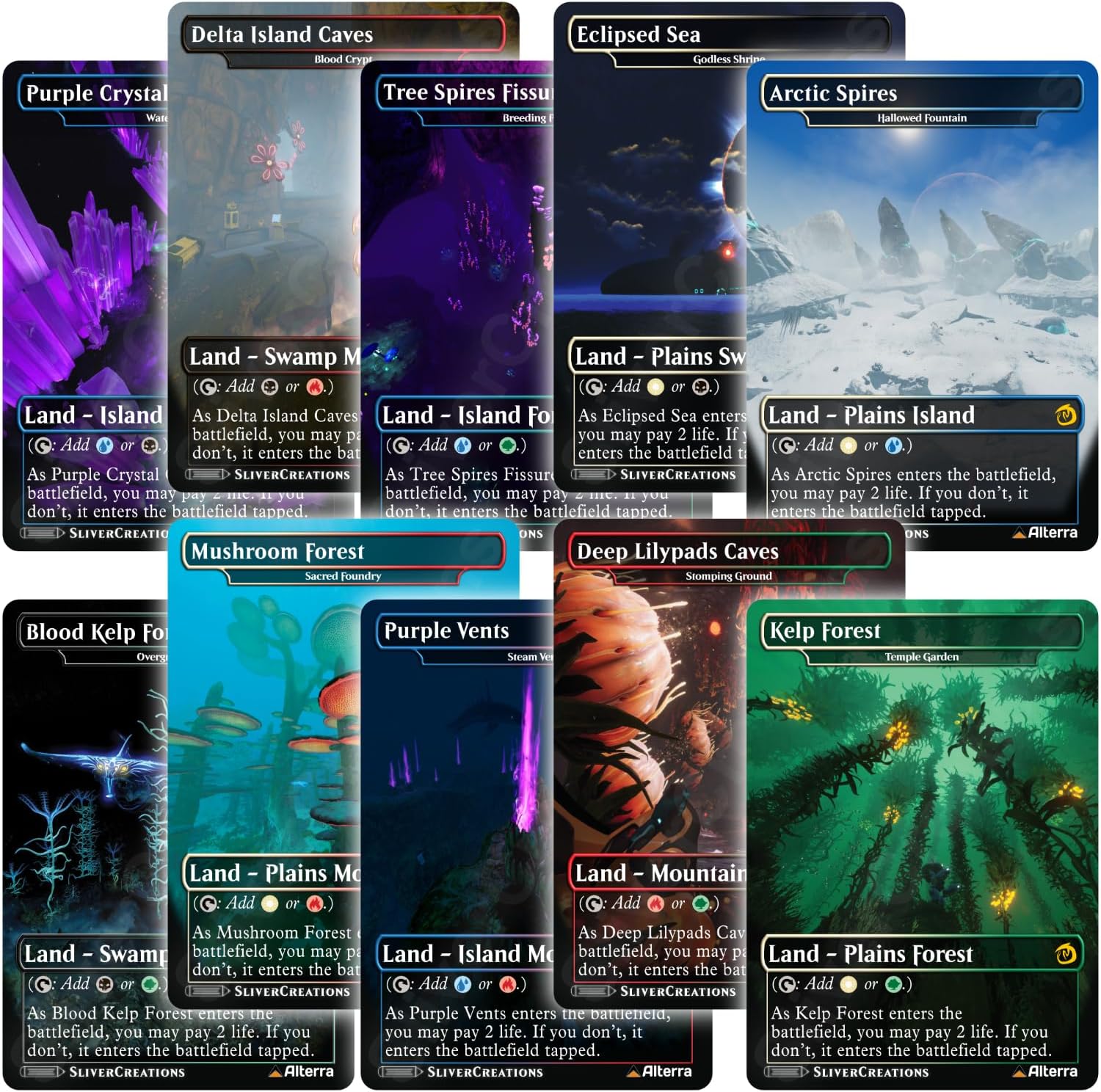 Magic The Gathering [Subnautica Shock Land Proxy Set] Complete 10-Card Matte Pack