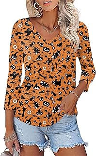 Women's V Neck T Shirts 3/4 Sleeve Blouse Summer Tops Dre...