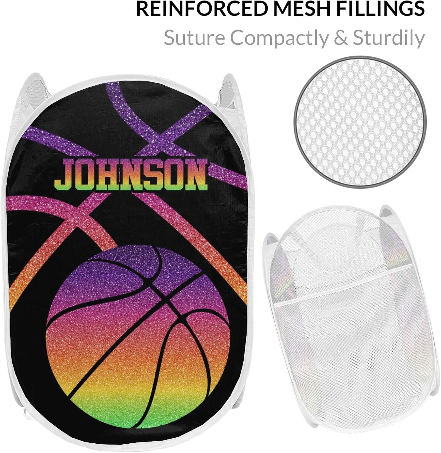 Sport Basketball Ombre Gradients Laundry Hamper, Foldable Pop-up Mesh Hamper Dirty Clothes Basket Collapsible for Storage With Durable Handles