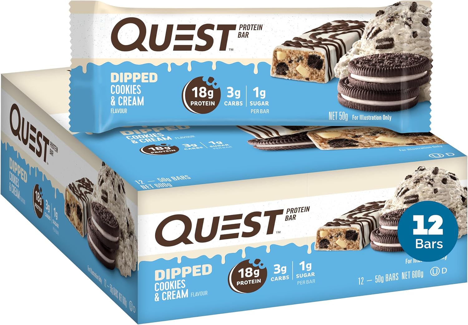Quest Nutrition Dipped Chocolate Cookies and Cream Protein Bars, High ...