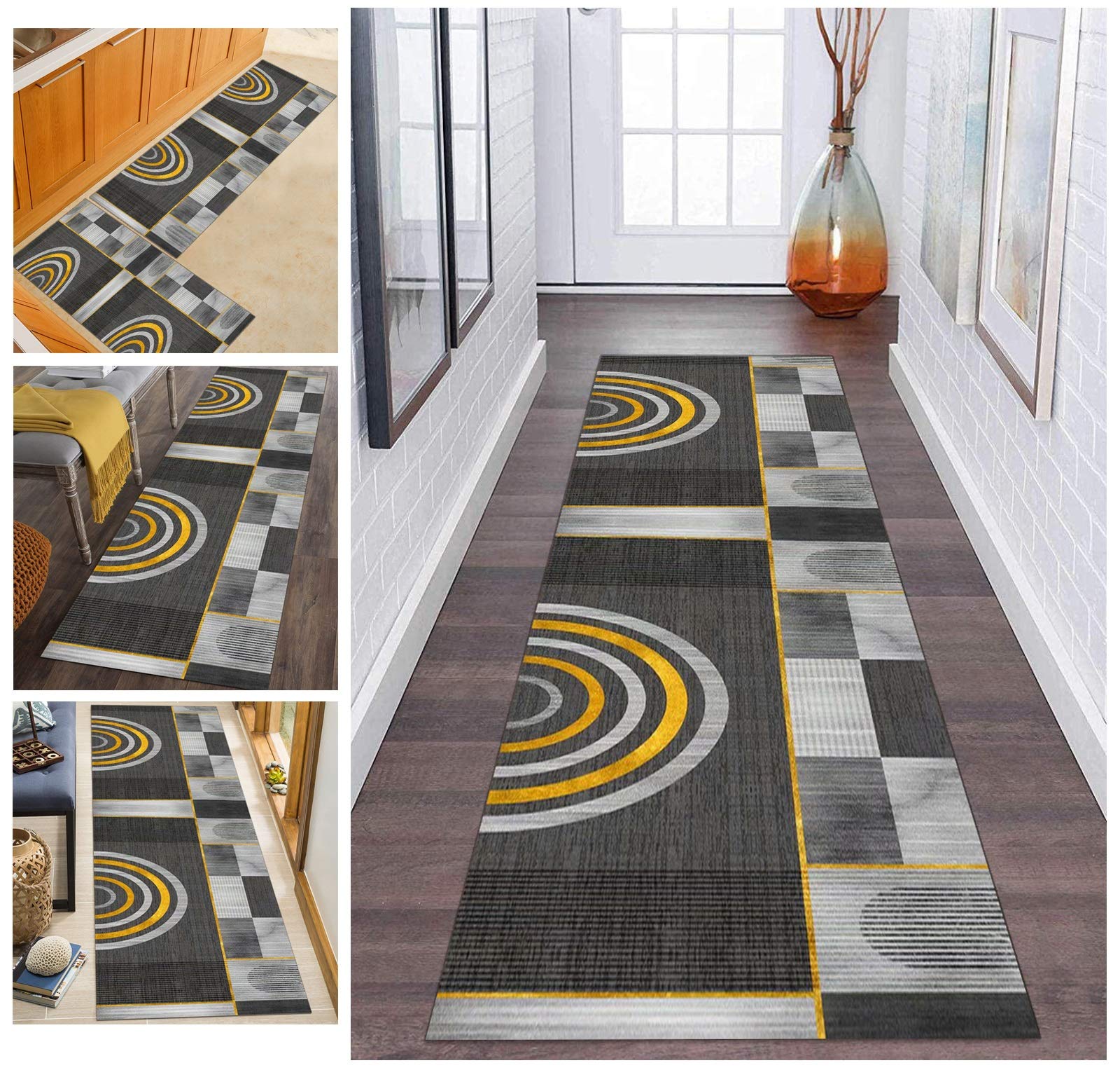 Alfombra de pasillo geométrica y lavable para dar vida y estilo moderno a tu cocina