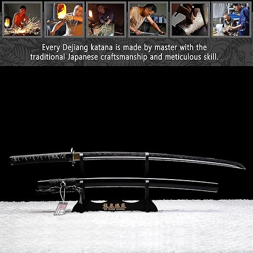 Miniatura 4 de Dejiang Katana Handmade, Real Samurai Sword with Katana Stand and Gift Box, 1095 Carbon Steel T10, Full Tang, Sharp