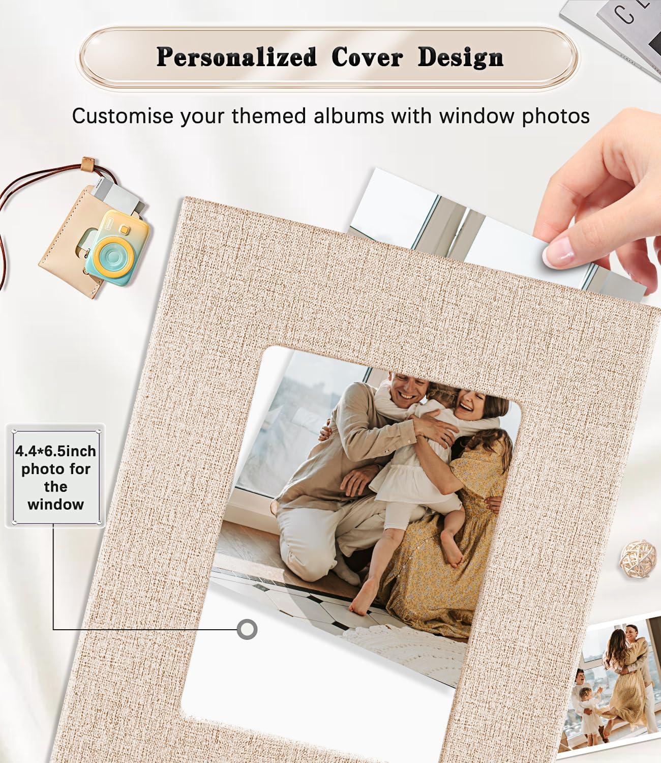 Ejblfe Photo Album 4x6,Linen Cover Slide-in Photo Album Book Can Holds 300 4x6 Photos with 50 Black Sheets for Family,Wedding,Baby and Holiday Pictures (Beige) image 2