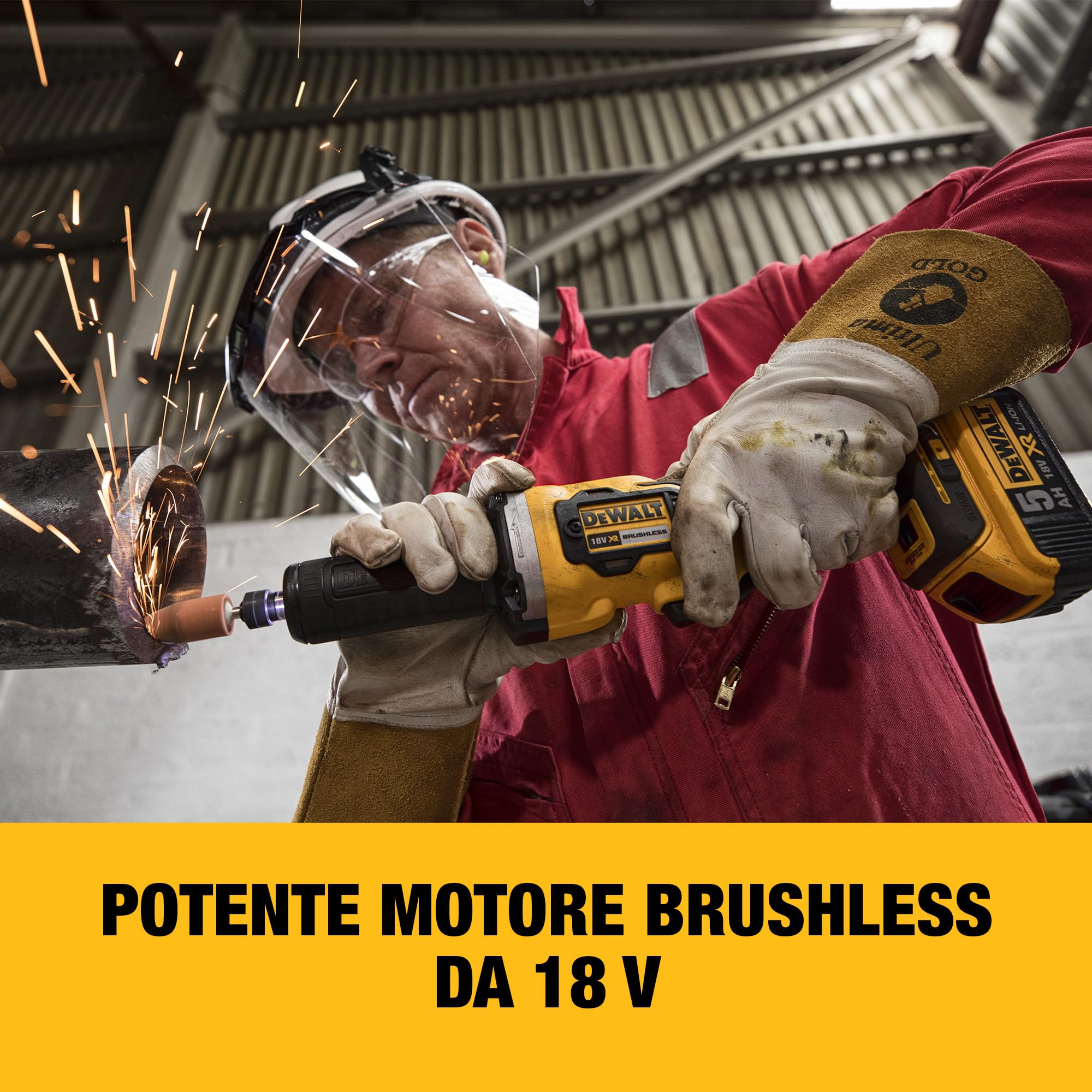 DEWALT Smerigliatrice diritta Brushless 18V, solo corpo, DCG426N-XJ | Smerigliatrice diritta 18V brushless con velocità variabile, ghiera LED e versione solo corpo macchina per uso preciso.