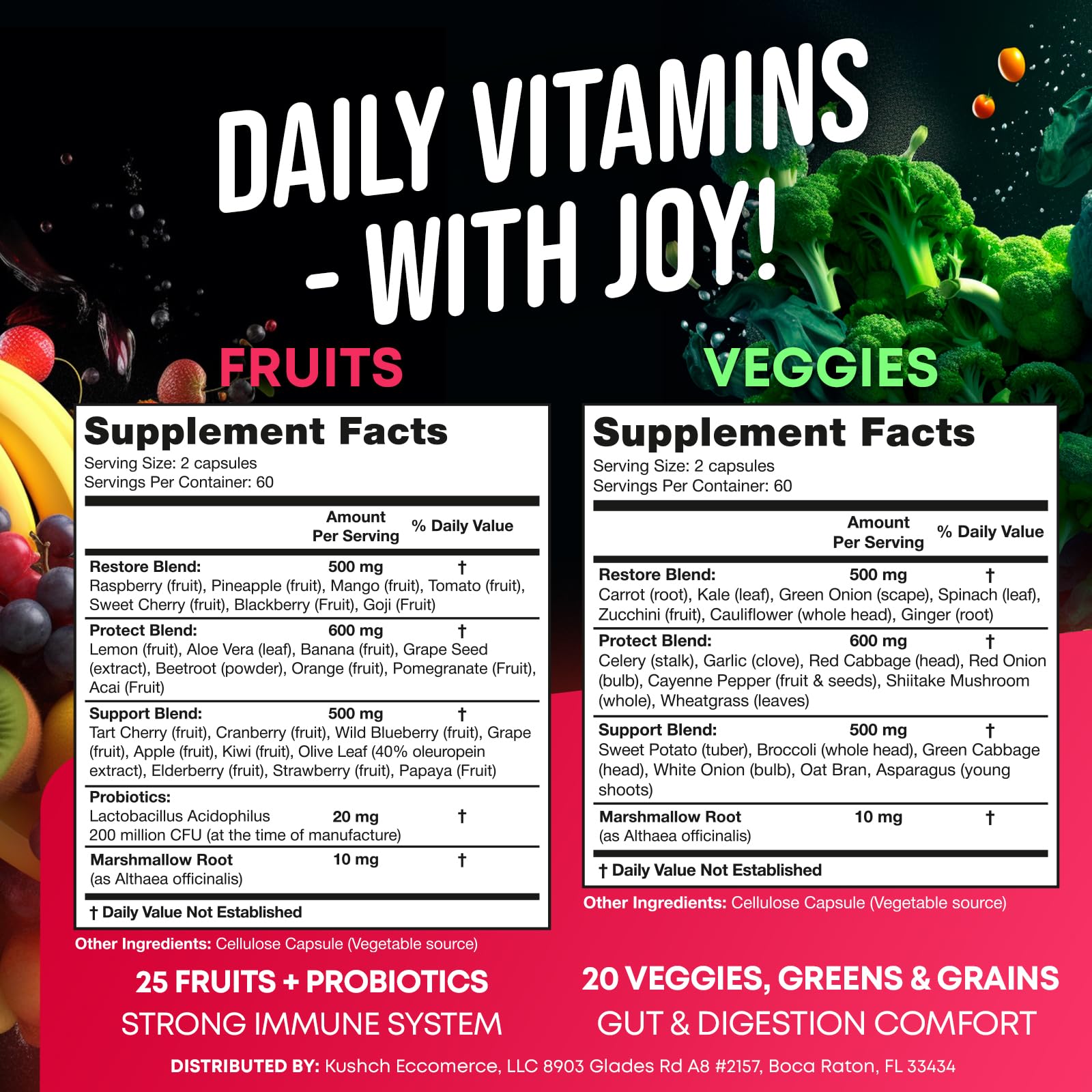 Fruits and Veggies Supplement - High Fiber Supplement for Immunity, Gut & Energy - Super Reds & Super Greens Supplements with Marshmallow Root - 240 Reds and Super Greens Powder Superfood Capsules — Amazon image 2