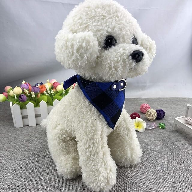 Foto 3 de 7 de Newtensina Pañuelo para perro a cuadros con diseño de perro y pañuelo ajustable para cachorros - azul - L