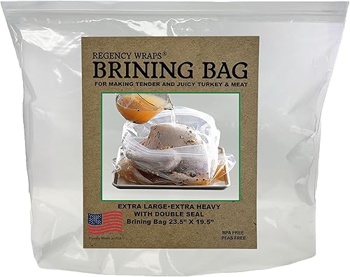 Regency Wraps Bolsa de salmuera, resistente con doble sello para pavo jugoso, refuerzo inferior para un fácil almacenamiento, libre de BPA,