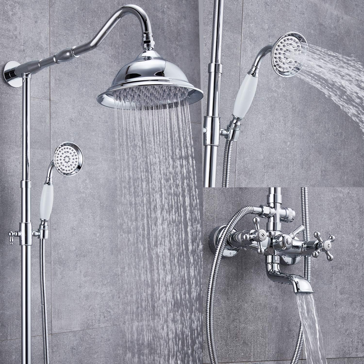 Bеѕt Cуbеr Dеаlѕ 🔥 Aolemi Polish Chrome Shower Fixture Set with 12 Inch Extension Tube Hand Sprayer and Tub Spout Swivel Rainfall Shower Faucet Head Wall Mounted Triple Function 2 Cross Knobs