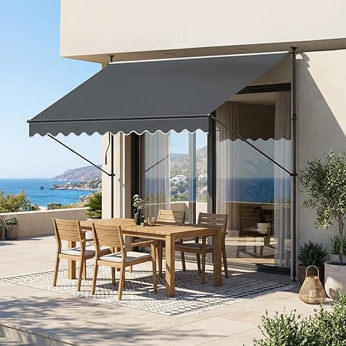Manual Retractable Awning, 78" Water-Resistant Polyester Patio Sun Shade with Crank Handle for Deck, Backyard, Garden, Balcony (Gray)