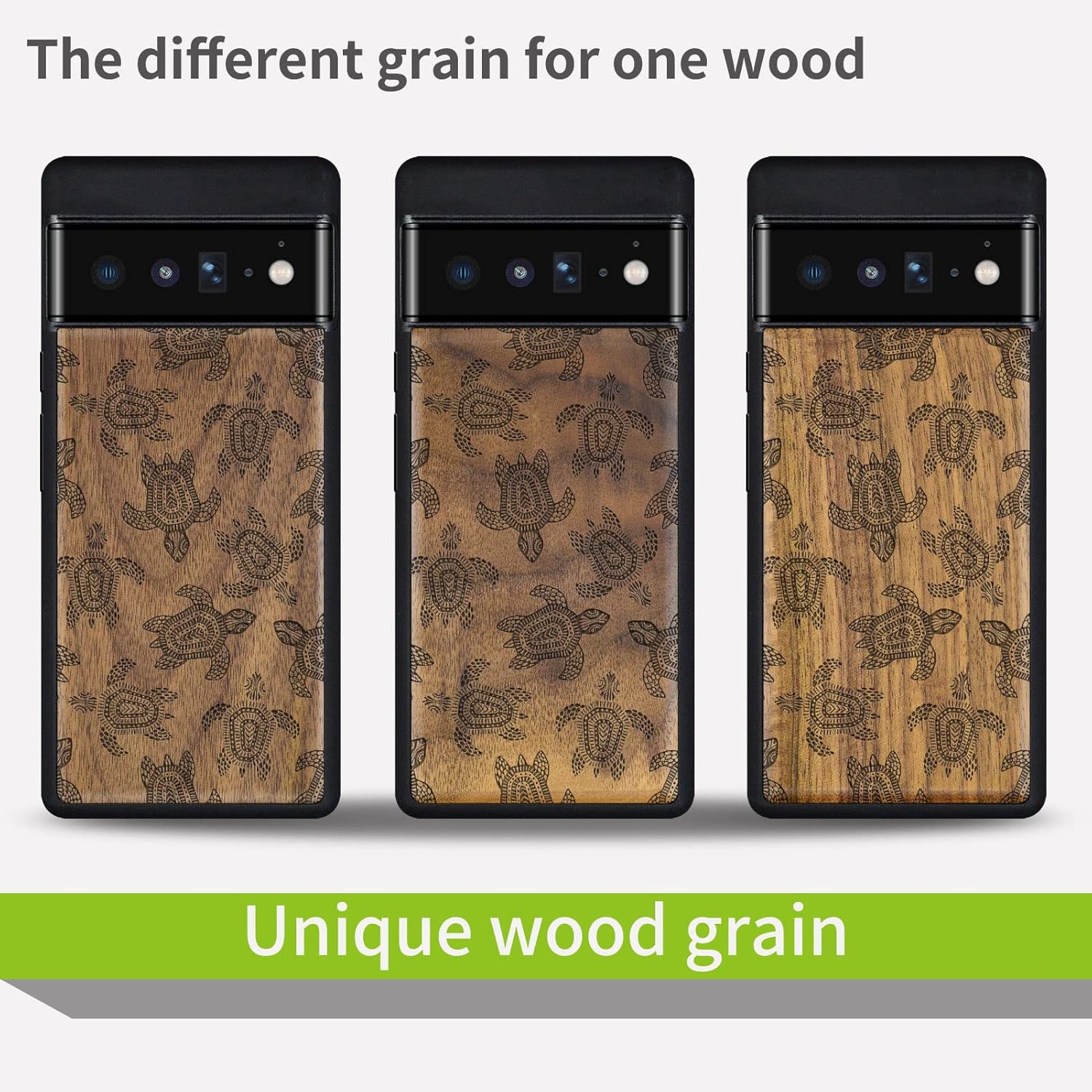 Carveit Wood Case for Pixel 6 Pro Case [Natural Wood & Black Soft TPU] Shockproof Protective Unique Wooden Cover Compatible with Google Pixel 6 Pro (Sami Art of Turtles-Walnut)