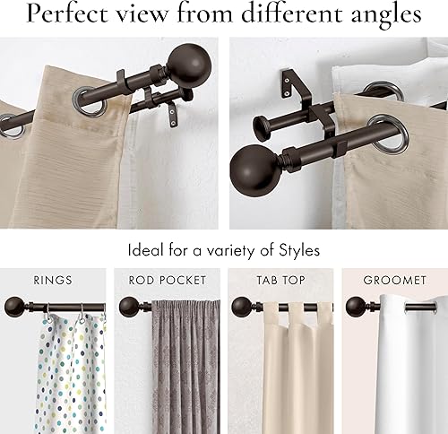 Miniatura 8 de Meriville Barra de cortina telescópica de doble ventana de 1 pulgada de diámetro, 84 a 120 pulgadas, bronce aceitado