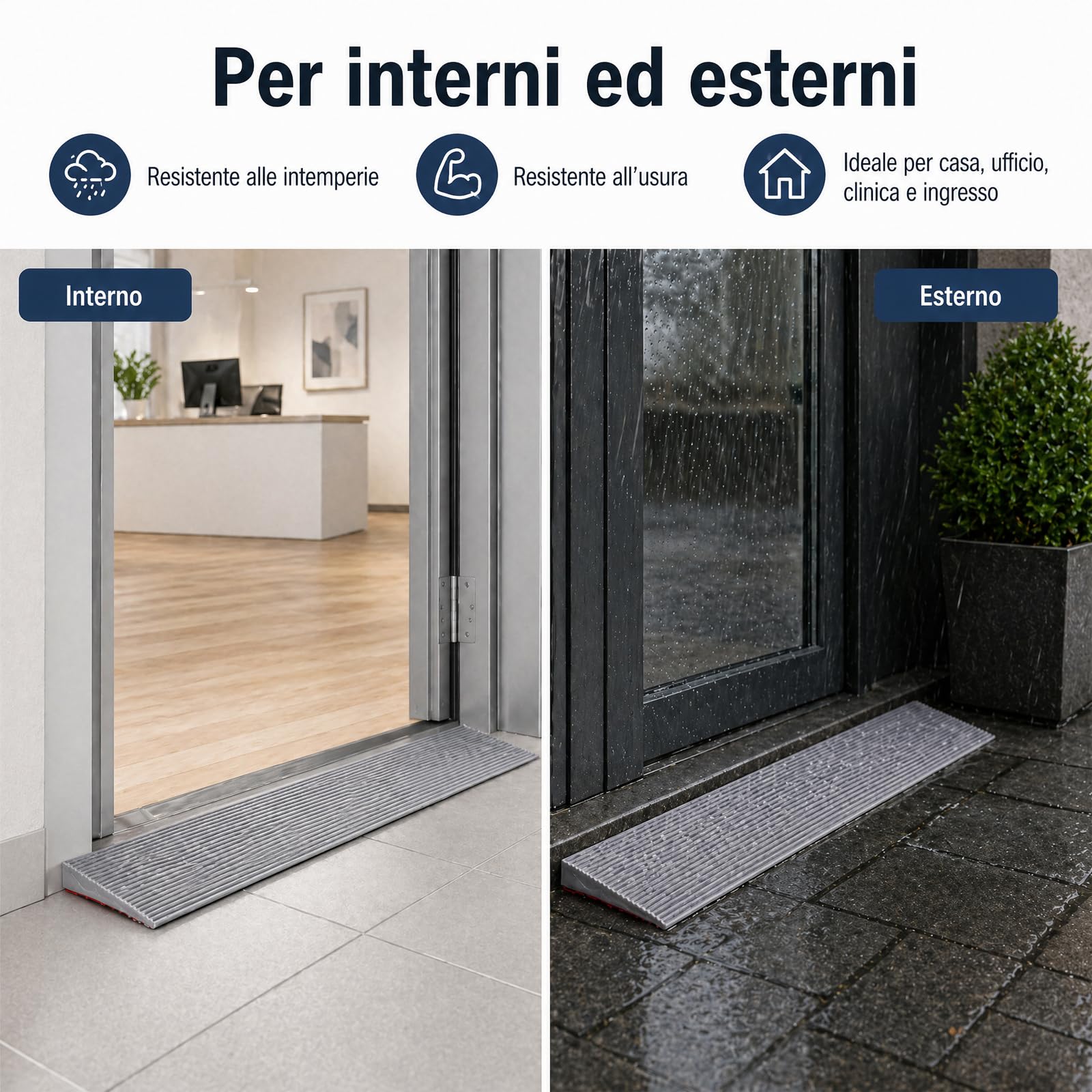 Rampa per Soglia,Rampa per Disabili 900 x 80 x (10-30) mm Rampa Moto Rampa per Sedia a Rotelle Passeggini Deambulatori o Scooter (Grigio, 90x8x3cm)