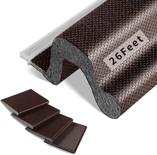 Sello de burlete de largo alcance de 26 pies con 4 sellos de esquina, tira de repuesto en forma de V para marco de puerta (marrón)