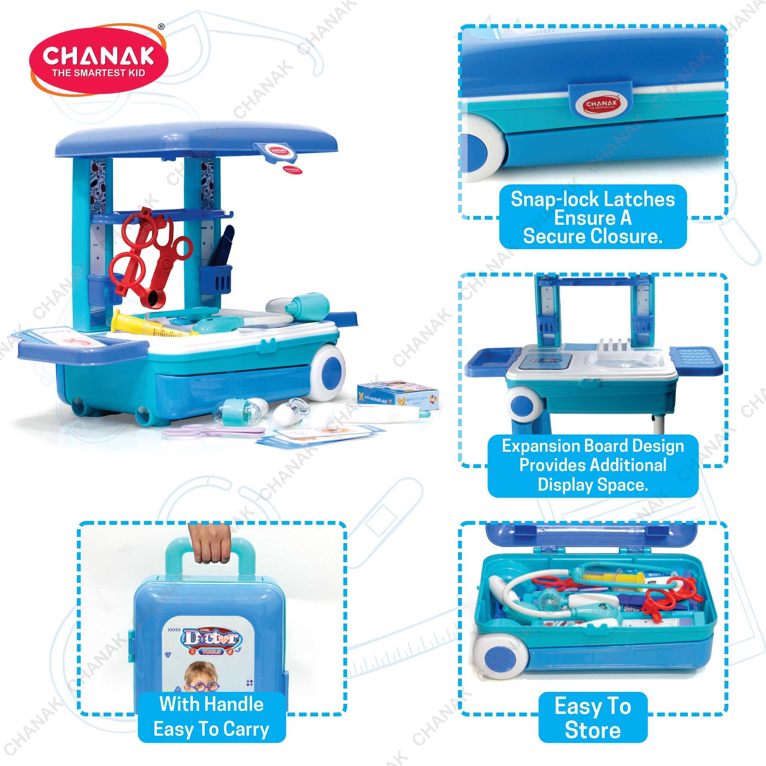 Chanak Premium Doctor Set Trolley for Kids with LED Light Instruments, Pretend Play Doctor Set Trolley for Kids Above 3 Years, Doctor Kit for Boys & Girls, BIS Approved. (Blue Trolley) - Image 7 thumbnail