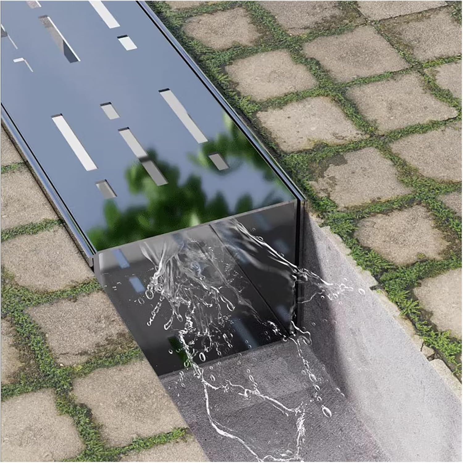 Stainless Steel Trench Drain System - Heavy Duty Outdoor Drainage Channel with Removable Grate, 2 Pack, 10x3cm for Pool Deck, Garage, Landscape & Mini Compact Strainers