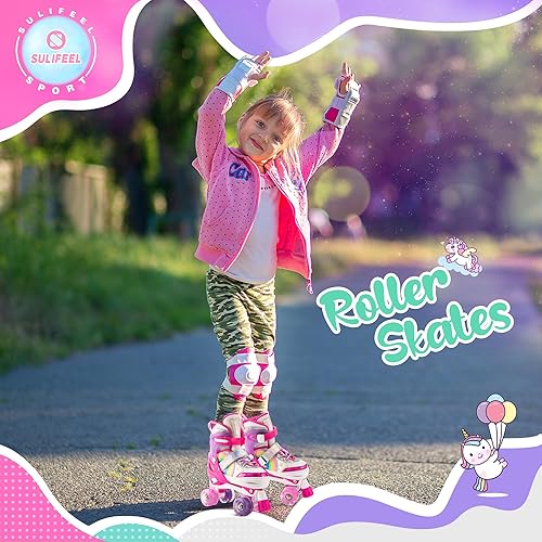 Miniatura 5 de SULIFEEL Rainbow Unicorn - Patines ajustables de 4 tamaños para niñas y niños de 3-5, 5-8, 6-12 años, patines para interiores y exteriores