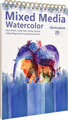 Miniatura 13 de Cuaderno de bocetos de medios mixtos Qlmhudaim 4" x 4" | 30 hojas 140 lb/300 g, encuadernado en espiral con línea de desgarro | De grado para