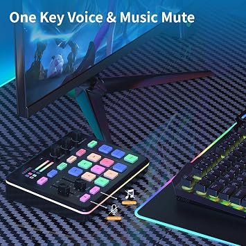 Gaming Audio Mixer for PC, Audio Interface Sound Board w/RGB Effect, Support Bluetooth, XLR/TRS Microphone, 48V Phantom Power, Voice Changer Live Streaming, Podcasting, Content Create(Not for USB Mic)