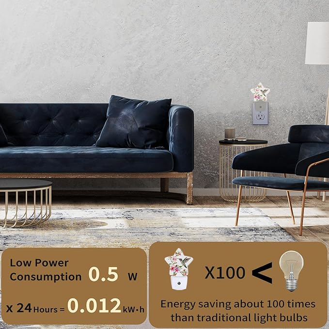 Losthll Hummingbird Flower Night Lights Plug into Wall with Dusk to Dawn Sensor,Lamp for Bedroom Bathroom Hallway Nightlight for Women Girls Kids Gifts photo 3