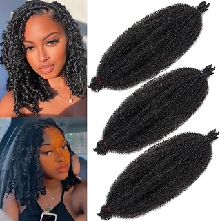12 Inch 3 Packs Springy Afro Twist Hair Pre-fluffed Wrapping Hair For Distressed Soft Locs Spring Twist Hair Natural Black Marley Twist Braiding Hair Synthetic Extension For Women(12 Inch 3Pcs,1B#)