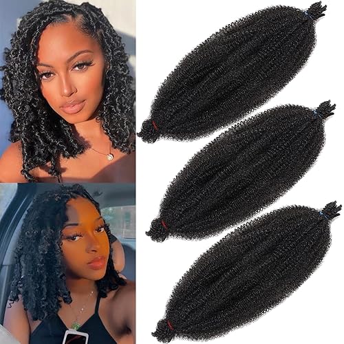 3 paquetes de 3 paquetes de cabello rizado afro elástico preesponjado para rizos suaves desgastados, cabello trenzado de primavera natural negro