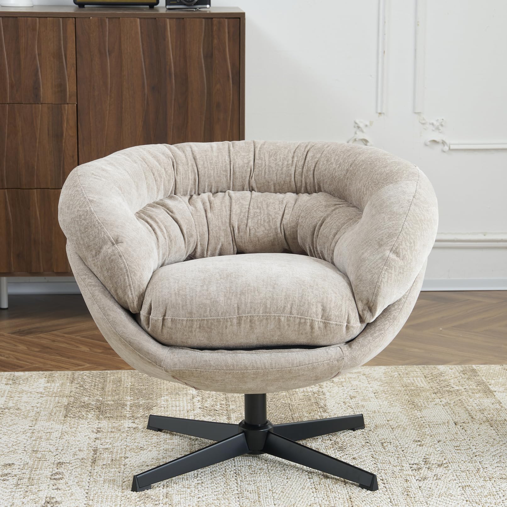 NoeBanJe Swivel Chairs, Upholstered Armchair for Living Room, Modern Round Accent Chair, Cross Base Computer Chair with Removable Seat Cushion for Bedrooms,Reading, Dressers, Offices (Brown)