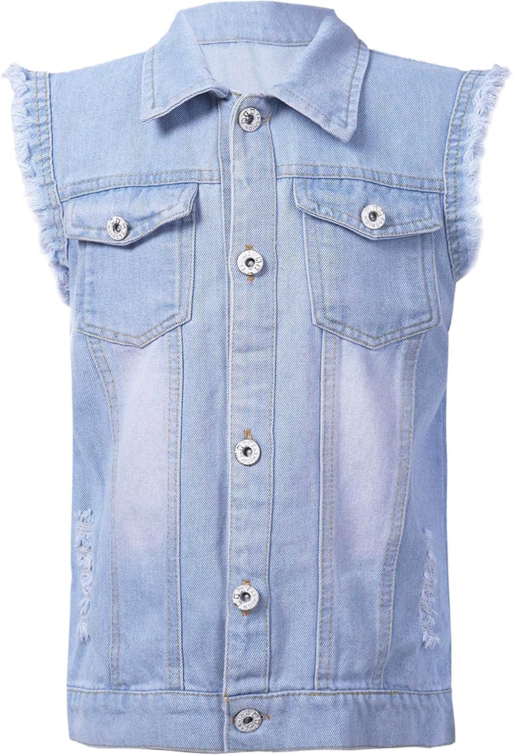 Agoky Little Girls Sleeveless Waistcoat Denim Cartoon Print Back Button Down Vest Jacket Fall Casual Daily Wear