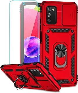CAWESE for Samsung Galaxy A03S Case with Screen Protector Slide Camera Cover & Kickstand Samsung A03S Case, Built-in 360° Rotate Ring Stand Magnetic Cover Case for Galaxy A03S (Red)
