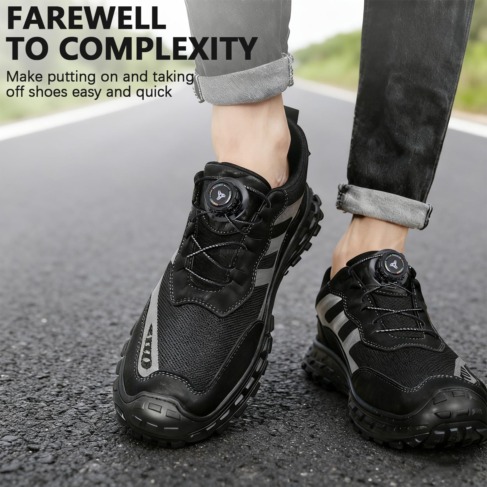Zapatos de cierre rápido, zapatos de cierre automático de rosca, zapatos con cierre de rosca, sin atar, cordones para niños, cómodos para zapatos deportivos, zapatos de trabajo, negro
